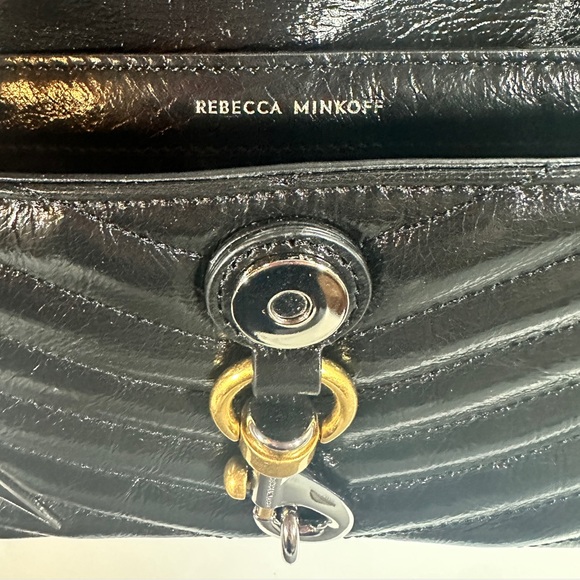 New Rebecca Minkoff Edie Leather Crossbody Bag Black Celestial Charm Quilted - Picture 12 of 14